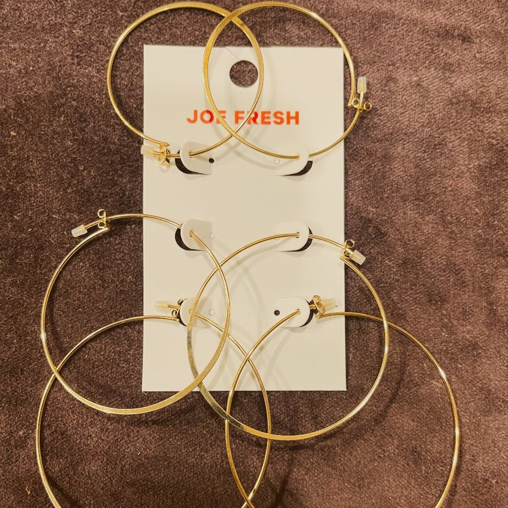 NWOT Gold Hoop Earrings. 3 Pairs. Brand New.